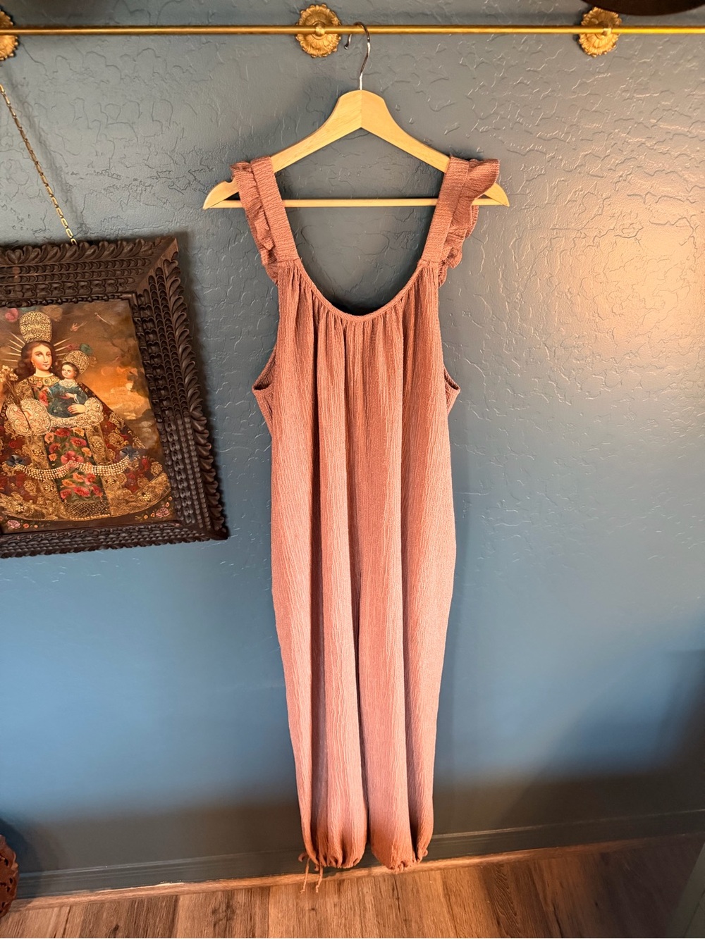 Three Bird Nest Velvet Jumpsuit XL Dusty Rose Boho Wide Leg Romper NWT - Picture 3 of 5